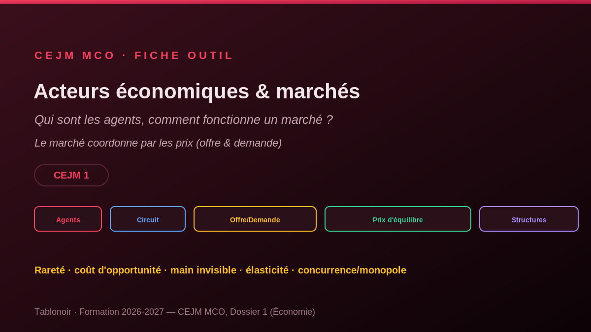 Infographie CEJM 1.01 — Les acteurs économiques et les marchés