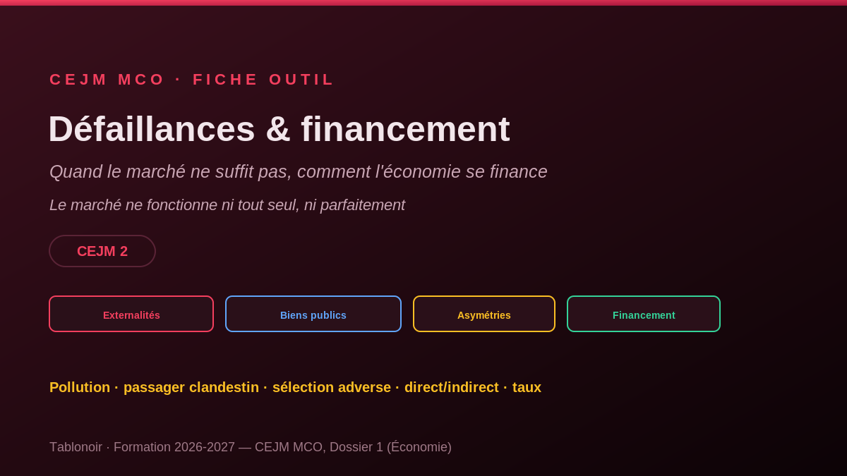 Infographie CEJM 1.02 — Les défaillances de marché et le financement