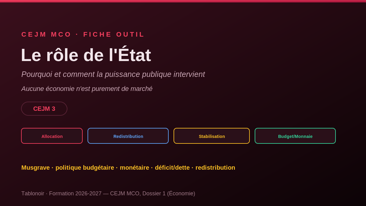 Infographie CEJM 1.03 — Le rôle de l'État et les politiques économiques
