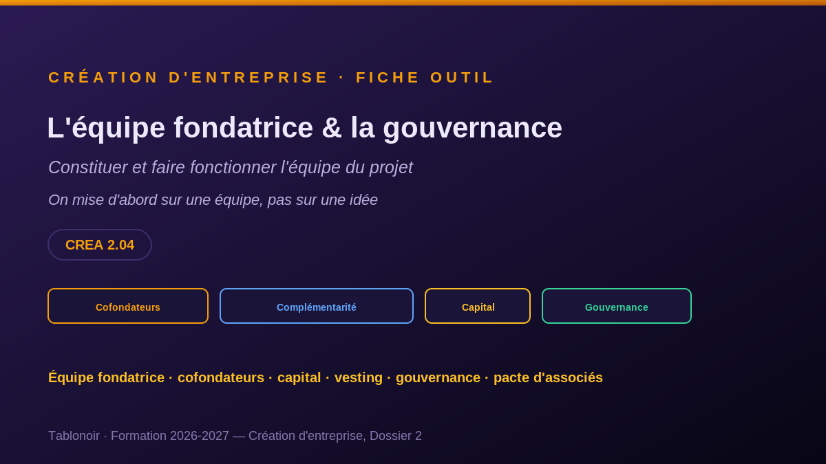 L'équipe fondatrice et la gouvernance
