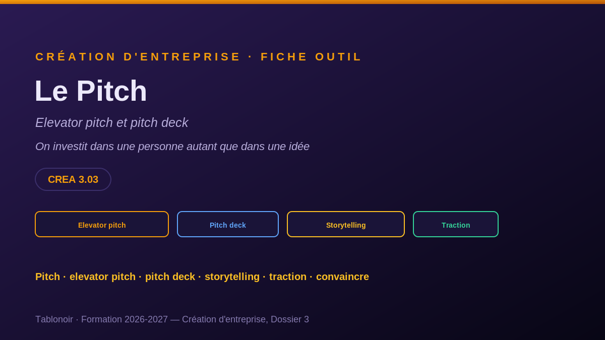 Le Pitch (elevator pitch, pitch deck)