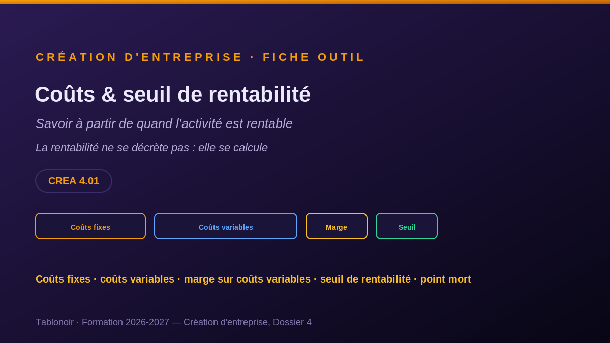 Structure de coûts et seuil de rentabilité