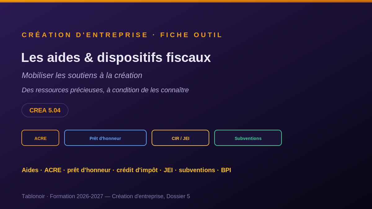 Les aides et dispositifs fiscaux