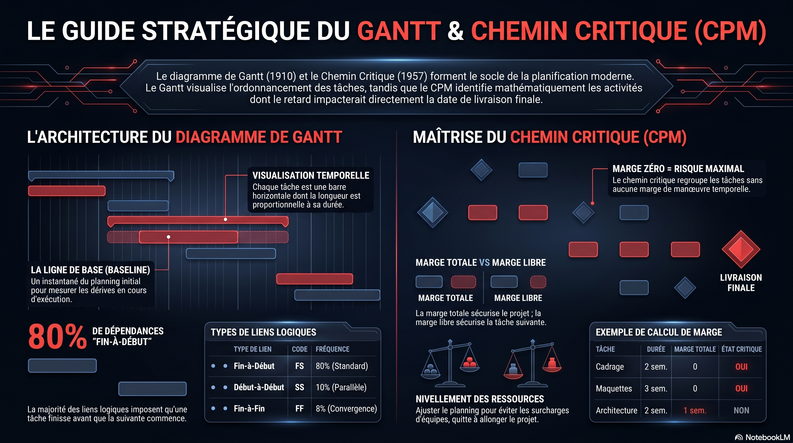 Le diagramme de Gantt et le chemin critique (CPM)