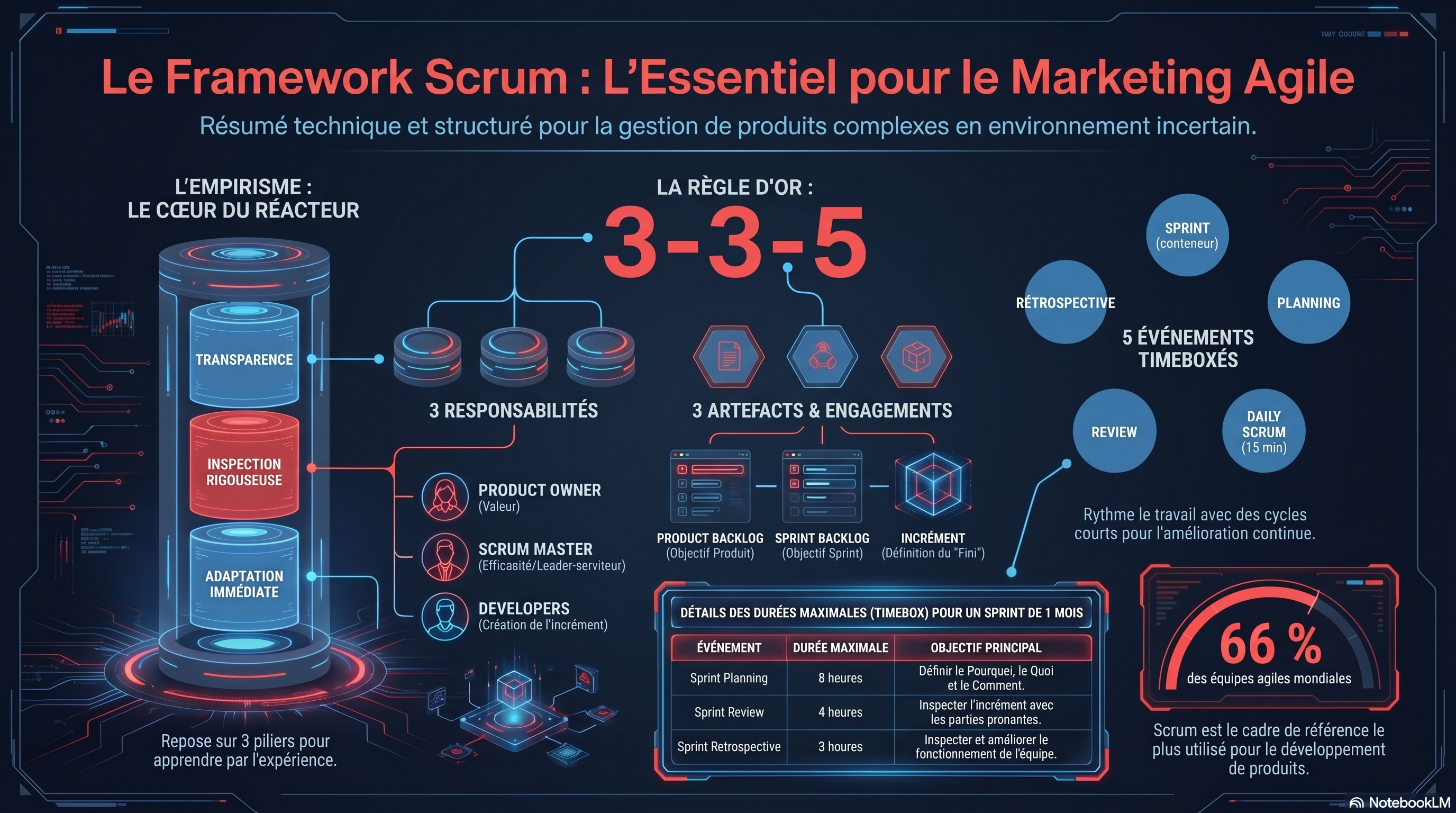 e framework Scrum (rôles, artefacts, événements)