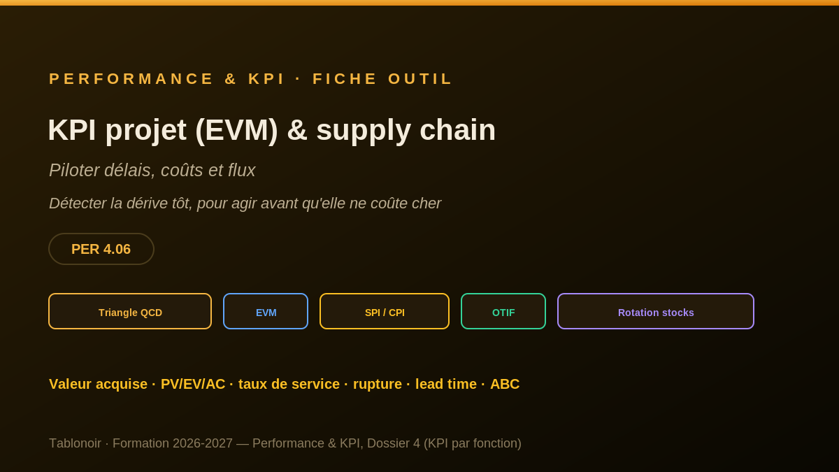 Les KPI projet (EVM) et supply chain