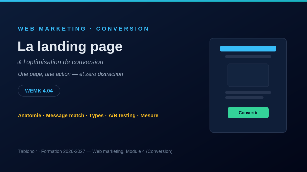 Infographie WEMK 4.04 — La landing page et l'optimisation de conversion