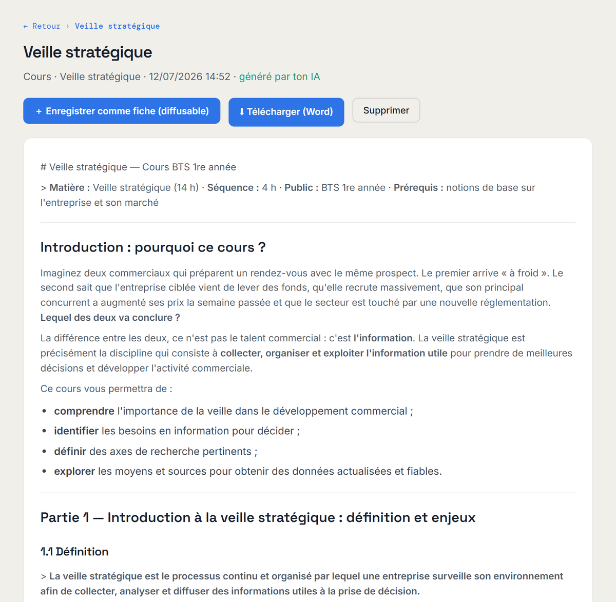 Création de contenu — cours complet généré