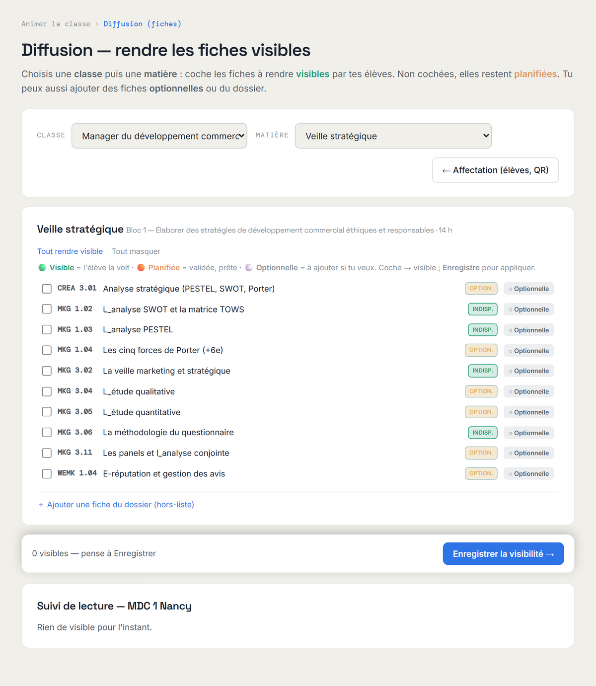 Diffusion — rendre les fiches visibles, QR code, Wi-Fi local