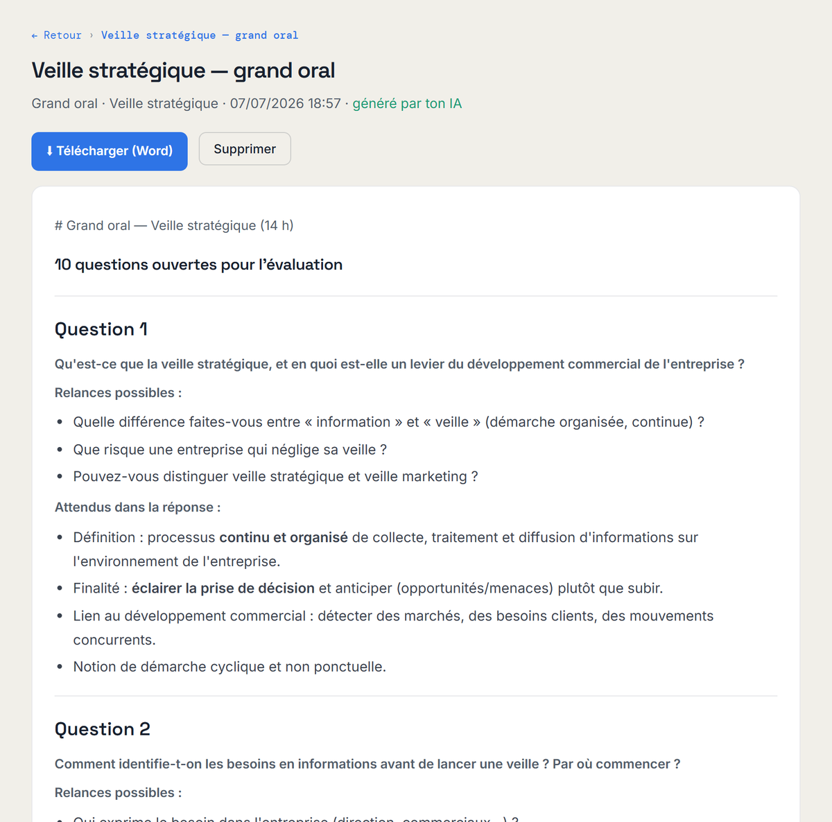 Grand oral — questions ouvertes, relances, attendus