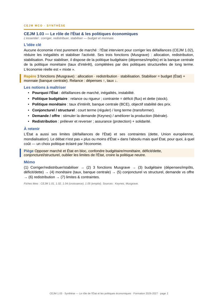 Première page de la synthèse