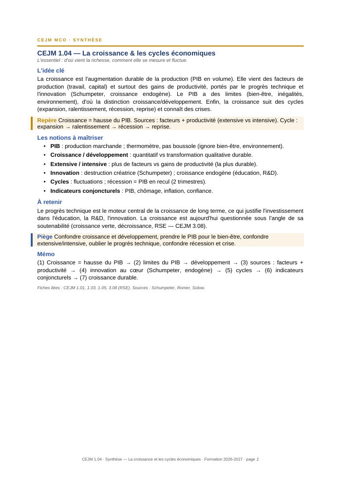 Première page de la synthèse
