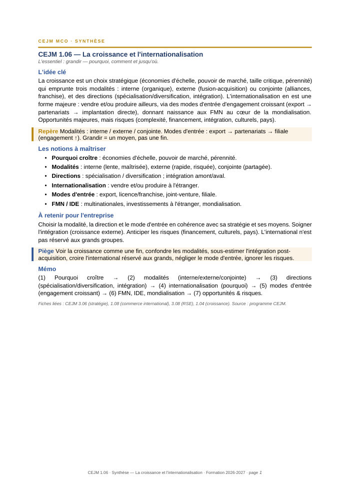 Première page de la synthèse