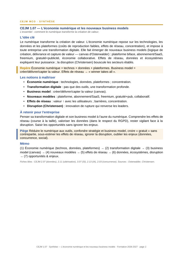 Première page de la synthèse