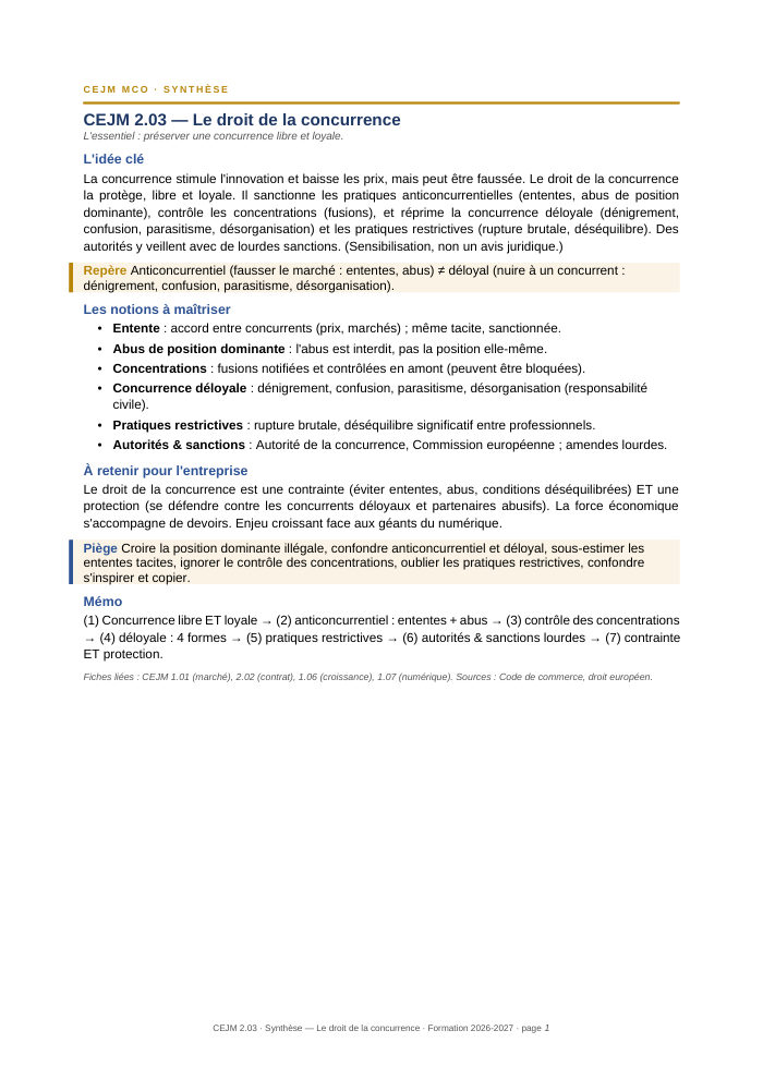 Première page de la synthèse