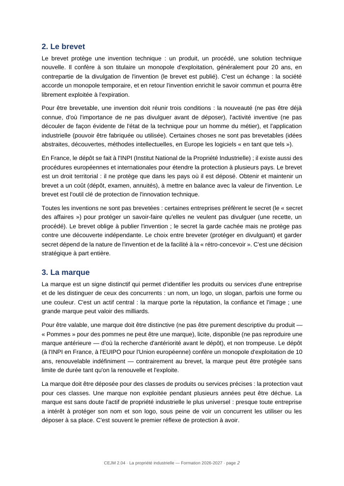 Une page du cours CEJM 2.04