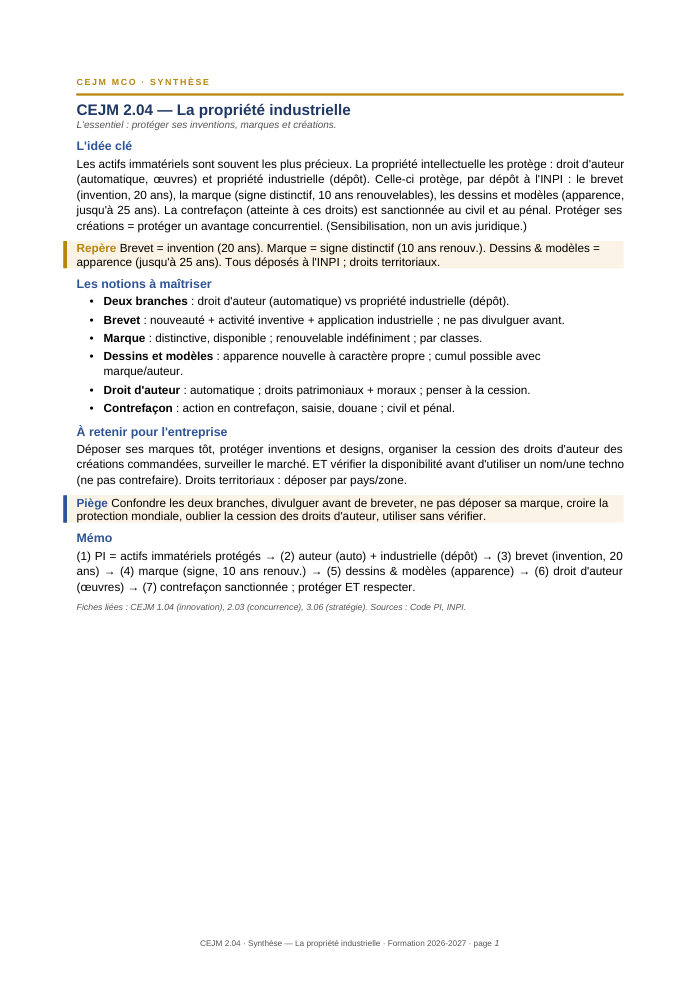 Première page de la synthèse