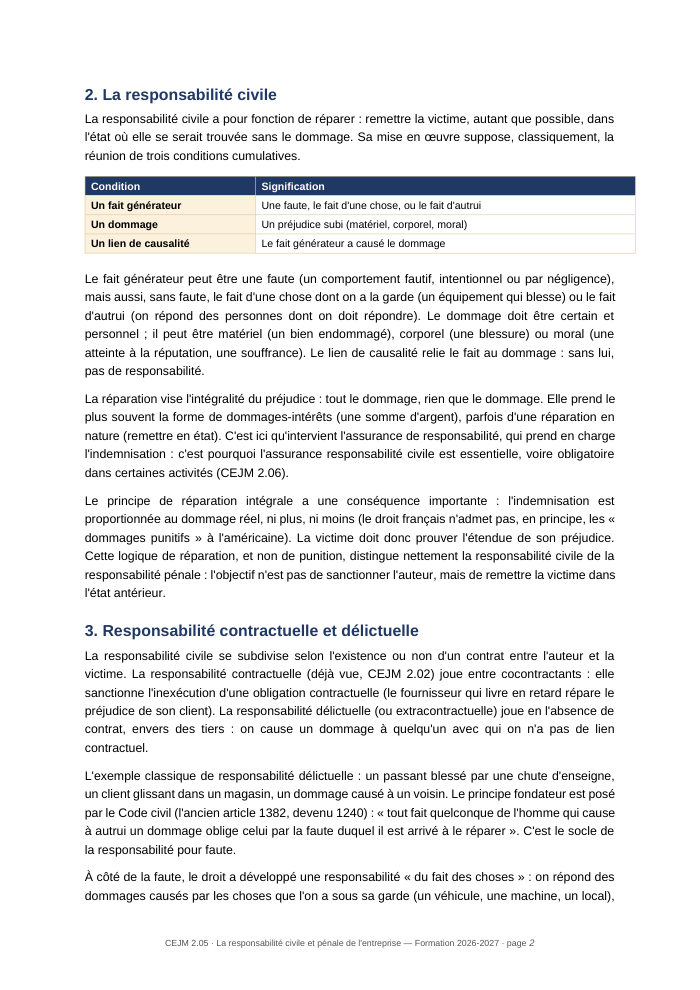 Une page du cours CEJM 2.05