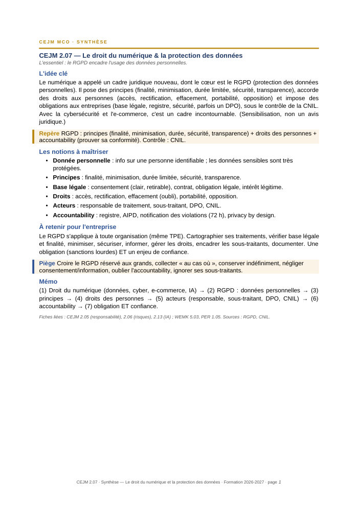 Première page de la synthèse