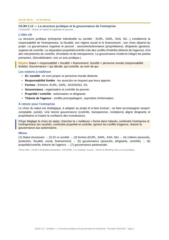 Première page de la synthèse