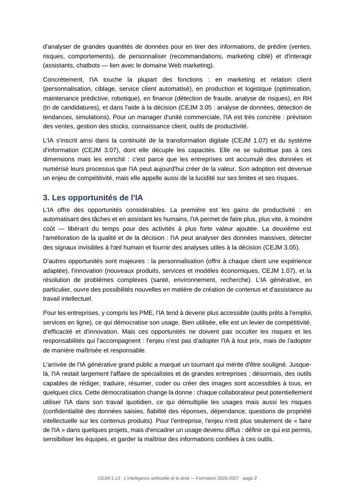 Une page du cours CEJM 2.13