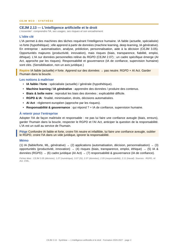 Première page de la synthèse