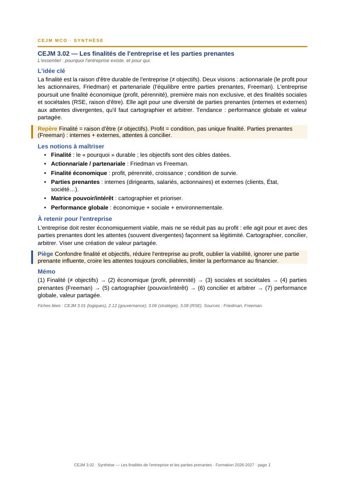 Première page de la synthèse