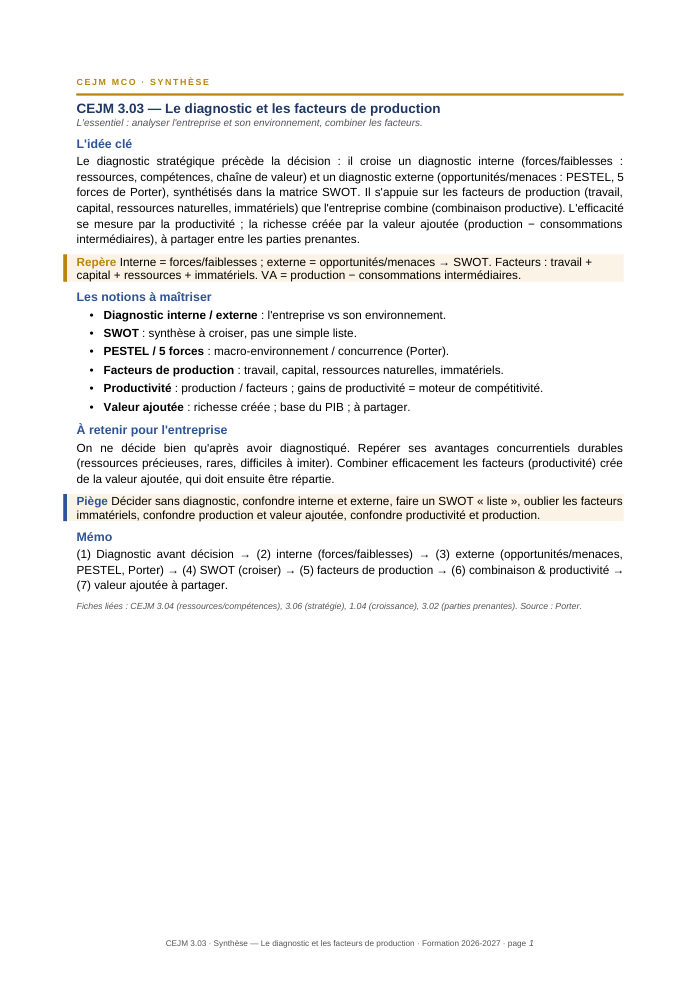 Première page de la synthèse
