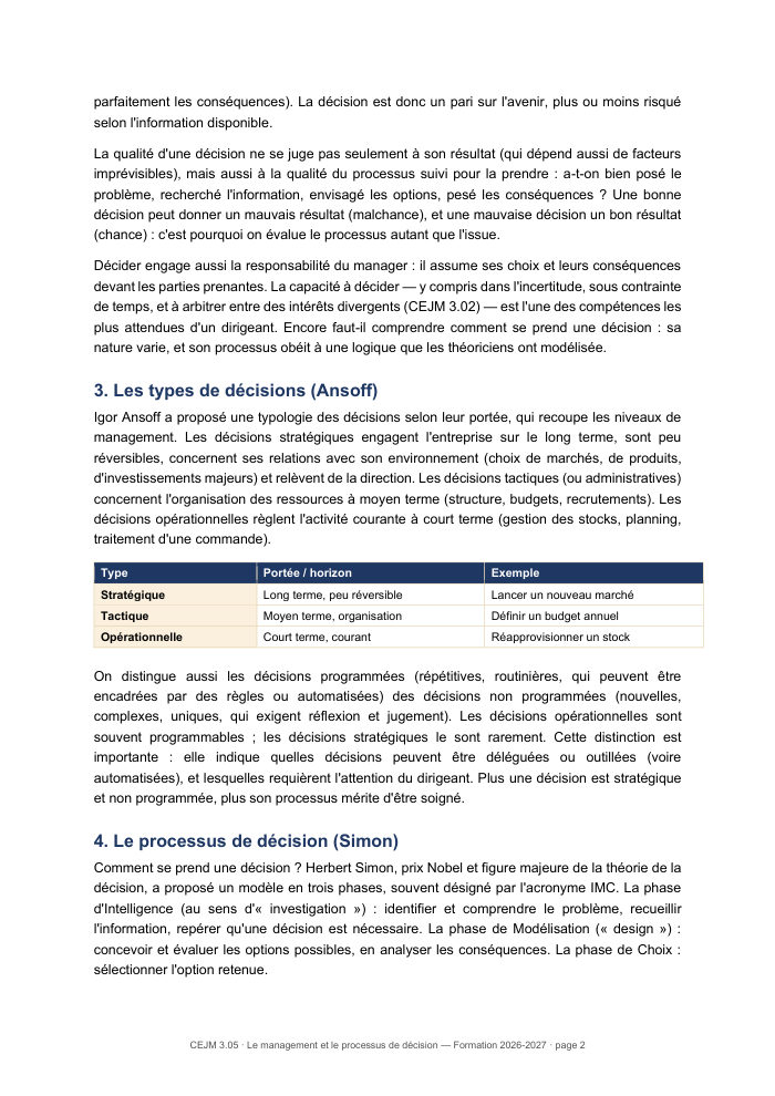 Une page du cours CEJM 3.05