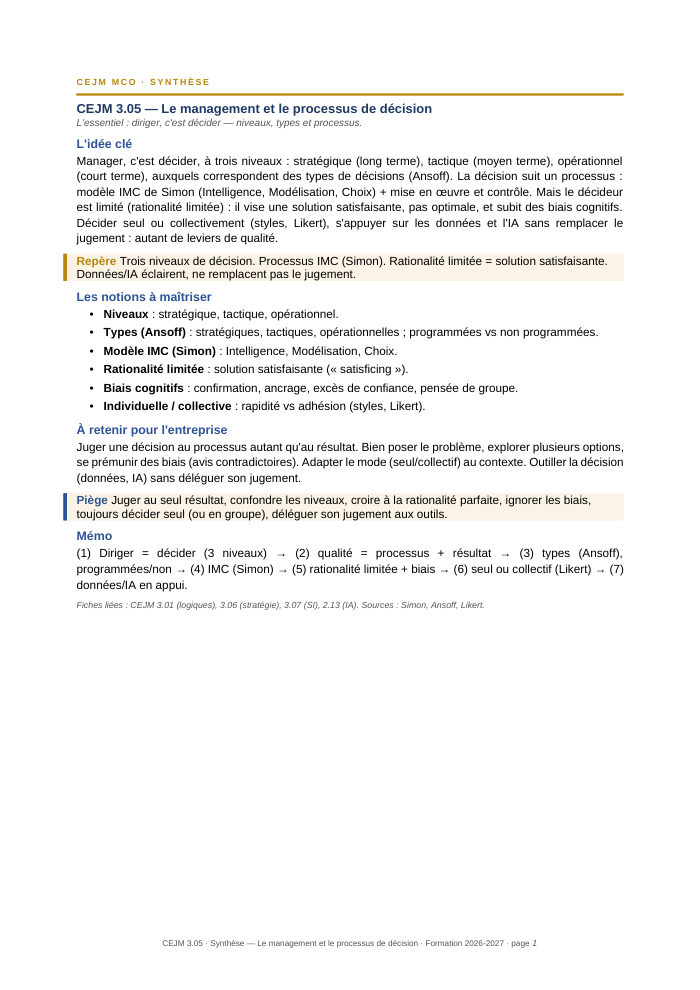 Première page de la synthèse