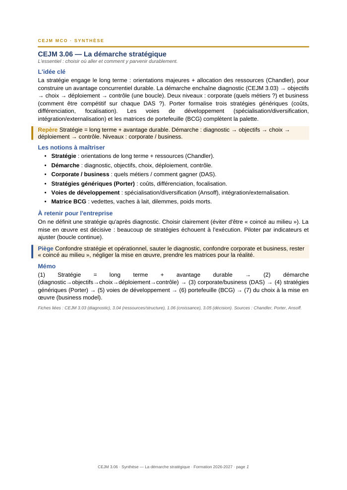 Première page de la synthèse