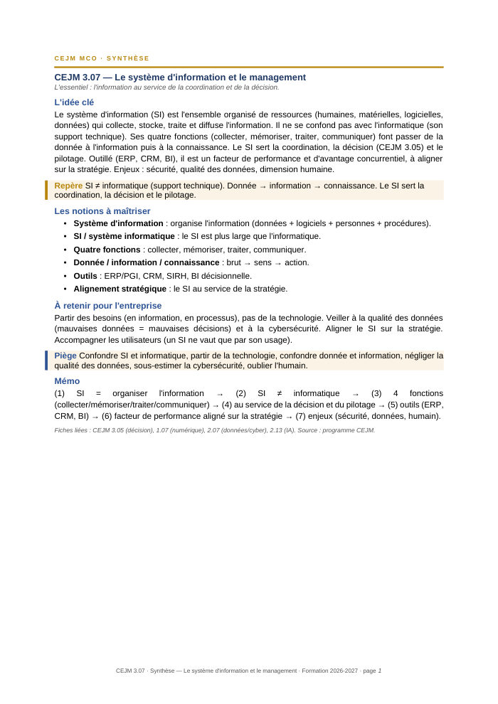 Première page de la synthèse