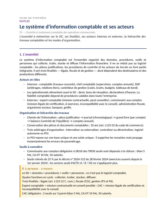 Première page de la synthèse