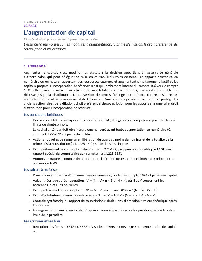 Première page de la synthèse