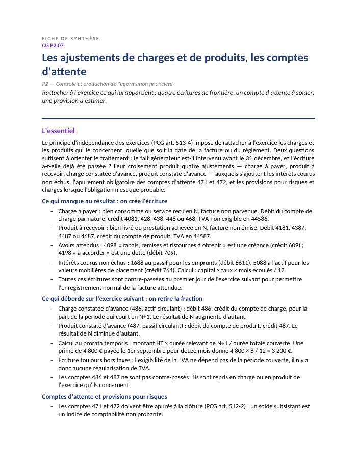 Première page de la synthèse
