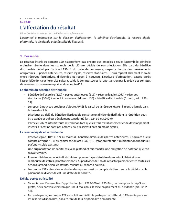 Première page de la synthèse