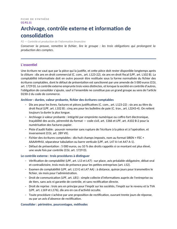Première page de la synthèse