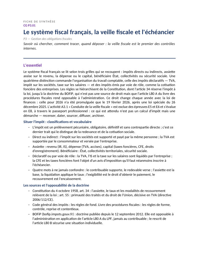 Première page de la synthèse