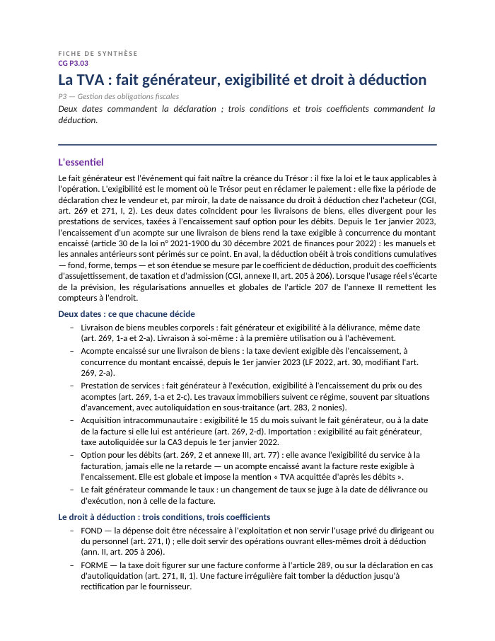 Première page de la synthèse
