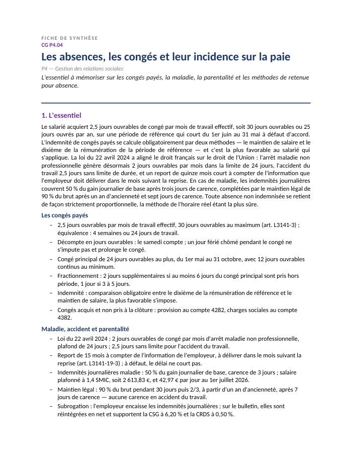 Première page de la synthèse
