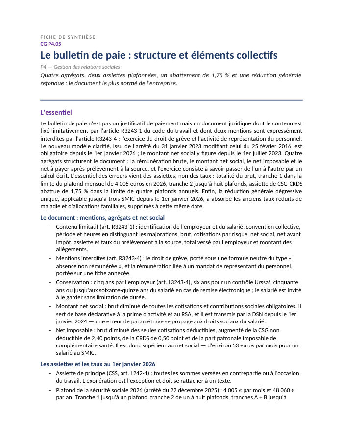 Première page de la synthèse