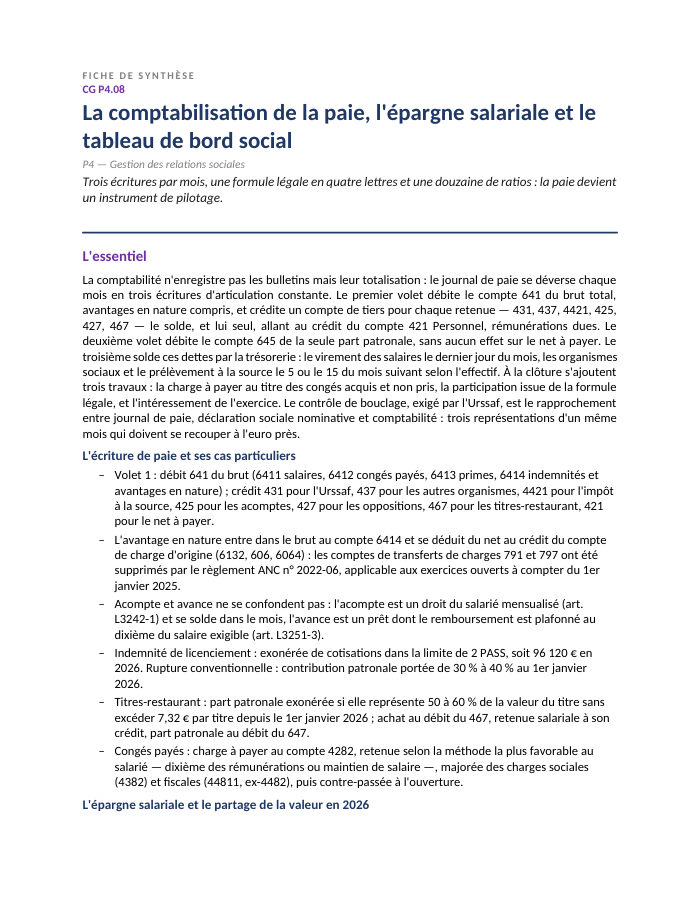 Première page de la synthèse