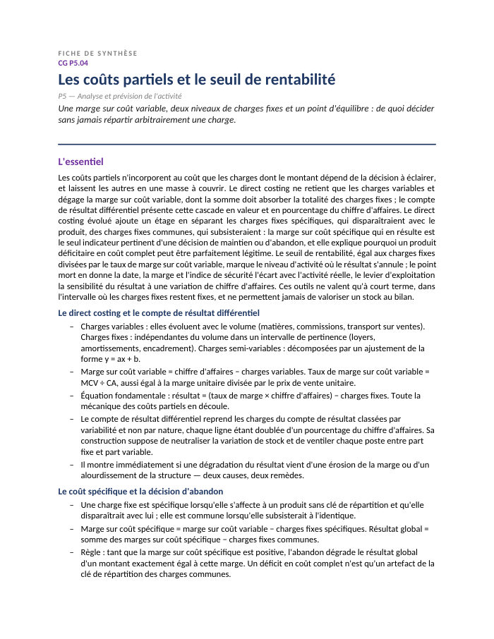 Première page de la synthèse