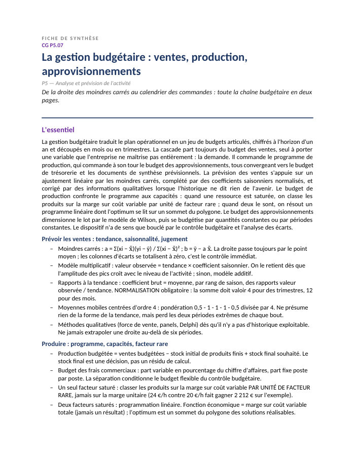 Première page de la synthèse