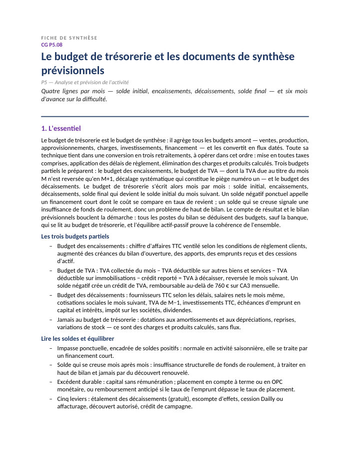 Première page de la synthèse