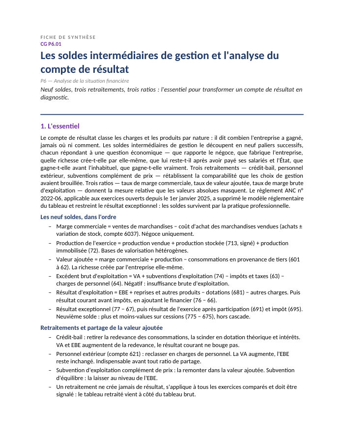 Première page de la synthèse