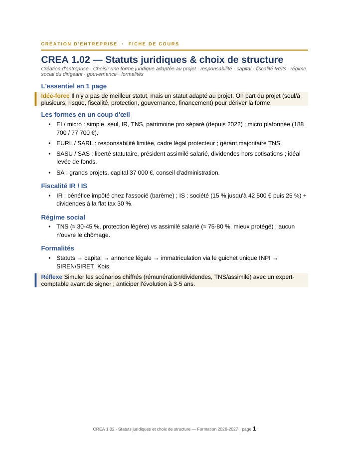 Première page de la synthèse