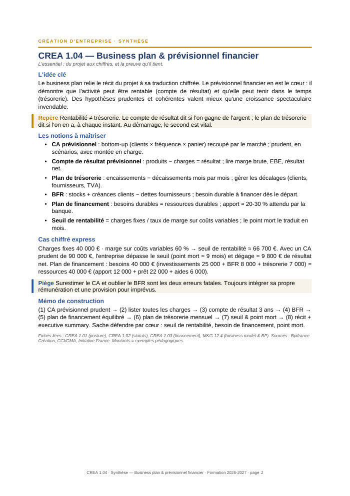 Première page de la synthèse