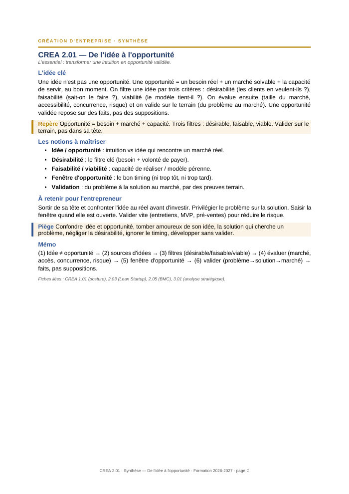 Première page de la synthèse