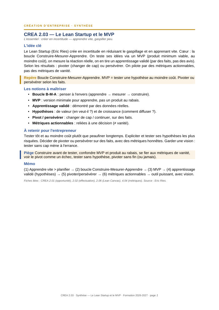 Première page de la synthèse